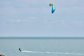 Kitesurfing Action on Calm Sea