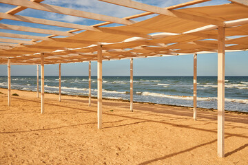 Beach Canopy Structure on Sandy Shore