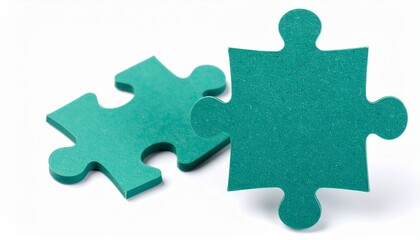 Obraz premium teal colored jigsaw puzzle pieces on white background