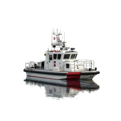 Modern White and Red Rescue Boat on Calm Water