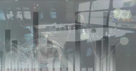 Image of financial data processing over business people