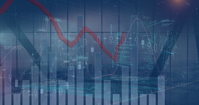 Image of statistics and financial data processing over architects plans and compass
