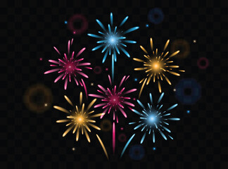 Fireworks with stars and sparks. festival, event colorful fireworks. holiday banner, poster, flyer, and greeting card