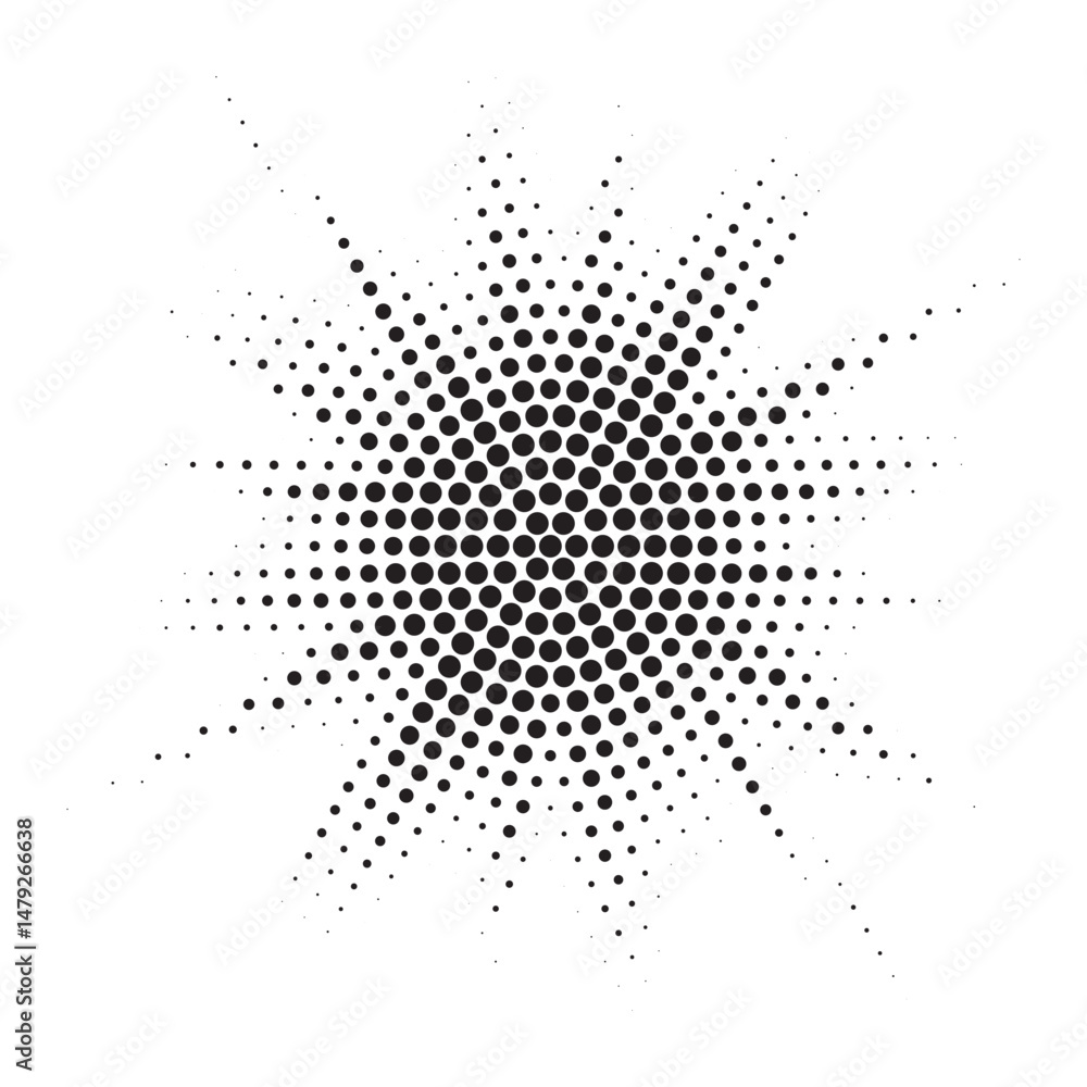 Aufkleber Burst Halftone light effect. Glowing light burst. abstract grunge halftone dots background. Vector illustration.