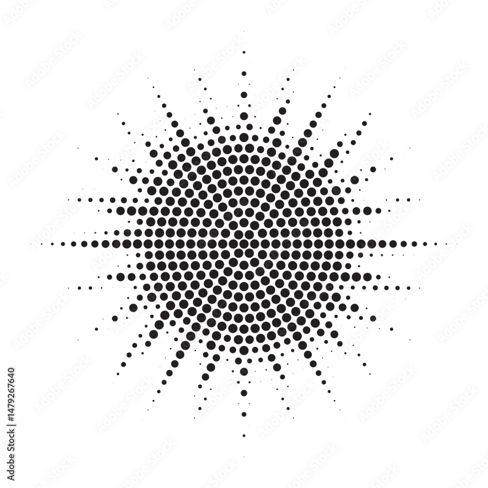 Aufkleber Burst Halftone light effect. Glowing light burst. abstract grunge halftone dots background. Vector illustration.