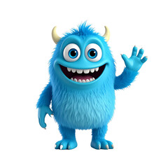 Fototapeta premium Friendly Blue Fuzzy Monster Waving Hello Cartoon Character Illustration