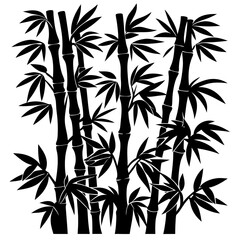 Obraz premium Striking Black and White Bamboo Grove Illustration with Leafy Accents