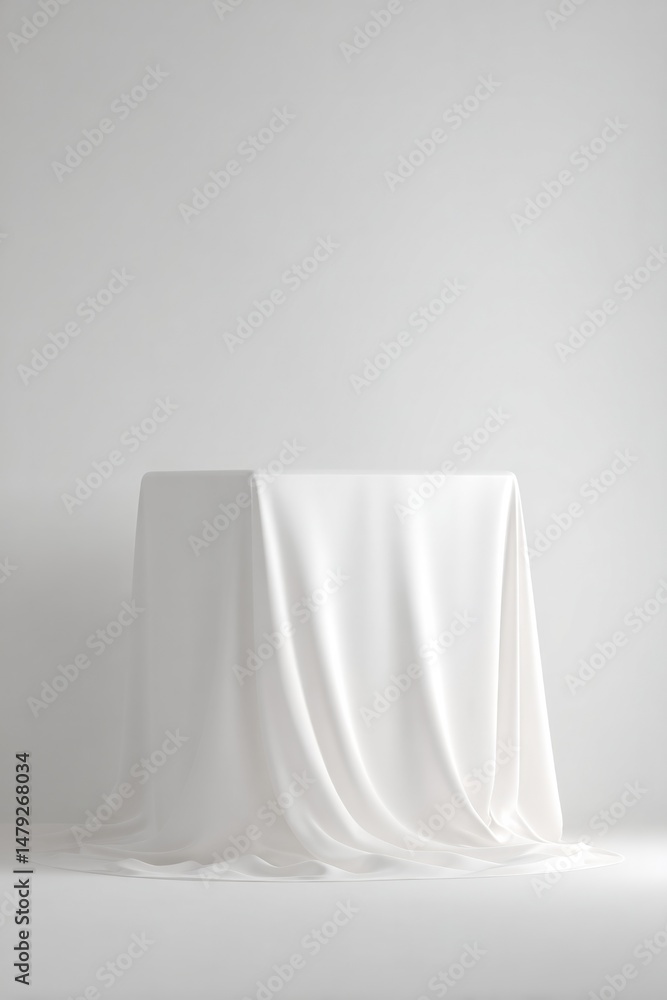 Poster elegant minimalistic empty podium draped with fabric isolated on white background