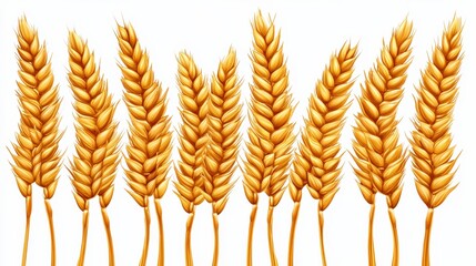 Golden Wheat Stalks on Clean White Background for Agriculture Theme