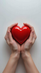 Obraz premium Hand holding a large drop 3D of blood, blood donation concept, top view 