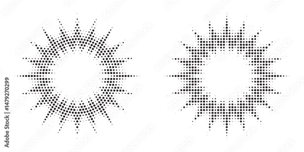 Aufkleber halftone background. glowing light halftone effect. abstract grunge starburst halftone dots backgrou