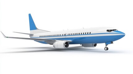 Obraz premium Realistic Blue and White Airplane Model on White Background