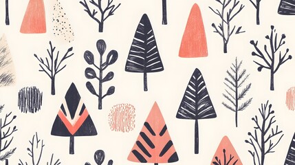 Obraz premium A simple, patterned design of stylized trees on a light background.