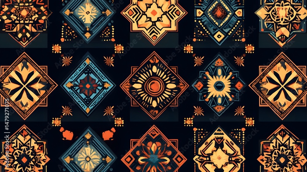 Poster intricate geometric pattern of decorative tiles.