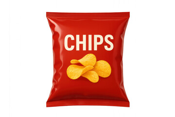 Potato chips in a blue bag with red and white branding. Isolated on transparent background.