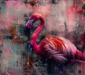 chaotic abstract expressionism for flamingo animal