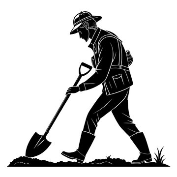 digging man silhouette black and white clip art preview