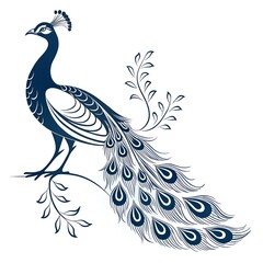 Fototapeta premium Line art peacock bird minimal vector silhouette silhouette White Background.