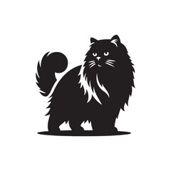 Himalayan Cat Vector Silhouette: Long-Haired Elegant Feline with Distinctive Color Point Pattern, Captured in Graceful Pose for Modern Minimalist Art, Pet Design, or Digital Illustration Use.
