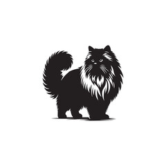 Himalayan Cat Vector Silhouette: Long-Haired Elegant Feline with Distinctive Color Point Pattern, Captured in Graceful Pose for Modern Minimalist Art, Pet Design, or Digital Illustration Use.
