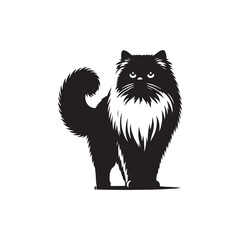 Himalayan Cat Vector Silhouette: Long-Haired Elegant Feline with Distinctive Color Point Pattern, Captured in Graceful Pose for Modern Minimalist Art, Pet Design, or Digital Illustration Use.
