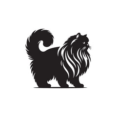 Fototapeta premium Himalayan Cat Vector Silhouette: Long-Haired Elegant Feline with Distinctive Color Point Pattern, Captured in Graceful Pose for Modern Minimalist Art, Pet Design, or Digital Illustration Use. 