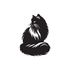 Himalayan Cat Vector Silhouette: Long-Haired Elegant Feline with Distinctive Color Point Pattern, Captured in Graceful Pose for Modern Minimalist Art, Pet Design, or Digital Illustration Use.
