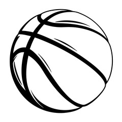 Simple black and white basketball illustration with clearly defined curved lines