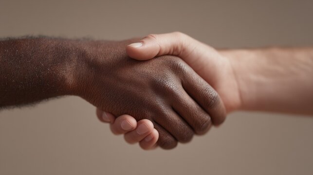 minimalistic image of two diverse hands gently touching set against plain background with ample copy space