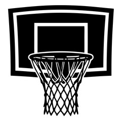 Stylized Black and White Basketball Hoop Illustration with Detailed Net Design