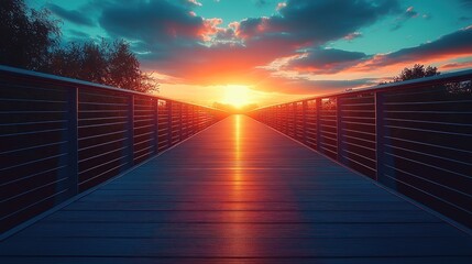 Sunrise path on a modern bridge