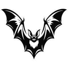 Intricate Black Bat Illustration with Wings Spread for Halloween or Gothic Design