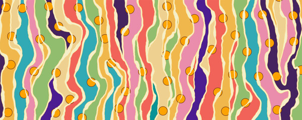 Multicolored Vertical Paint Drips. Artistic abstract stripes. Hand painted messy pattern. Vibrant creative background. Retro street art style.