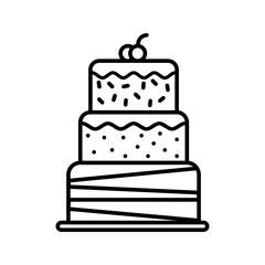 Three Layer Cake Outline style, tiered birthday cake, classic celebration symbol for event posters and invitation materials.