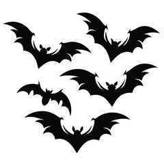 Eerie silhouettes of bats flying in the dark night sky, Halloween concept