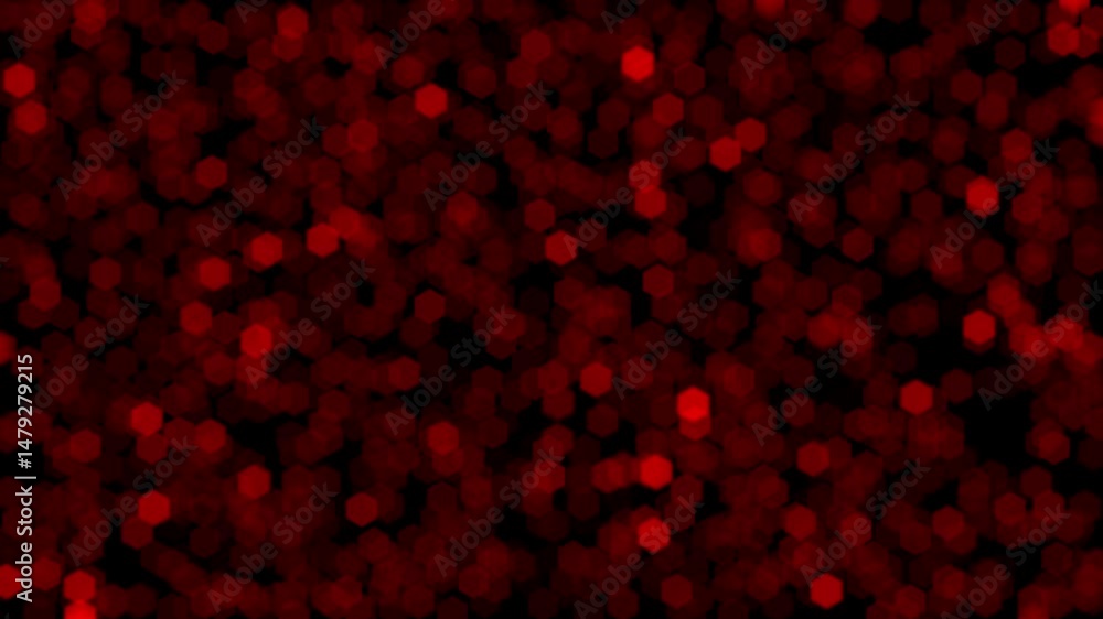 Poster abstract background animation loop features shimmering red hexagonal bokeh shapes. ideal for technol