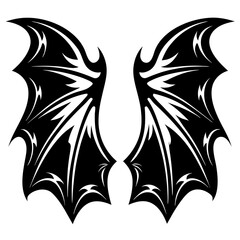 Stylized Pair of Bat Wings in Black and White Tattoo Design