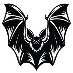 Stylized Monochrome Bat Illustration with Intricate Wing Detailing and Open Wings