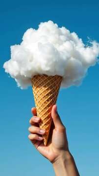 hand holding ice cream on sky background 