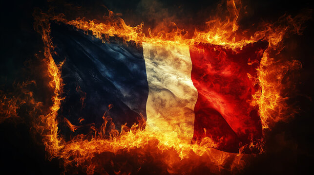 Bastille Day, Fiery French Flag Burning Tricolore National Symbol France Intense Flames