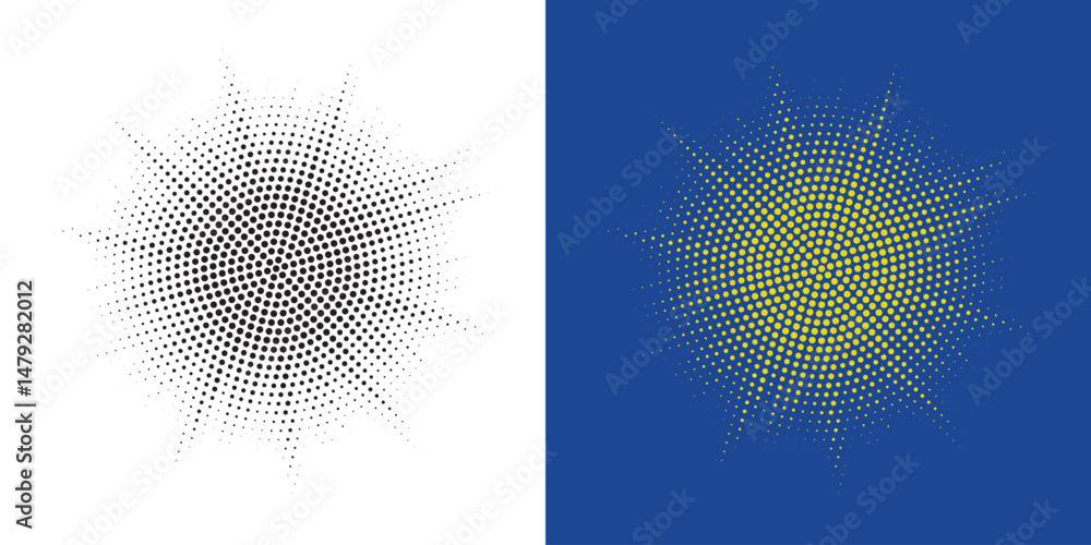 Aufkleber Set of black halftone grunge circle. Vector modern dots halftone arts. Halftone circle frame background set. Round border Icon using halftone random circle. Grunge circular stain. Vector illustration.