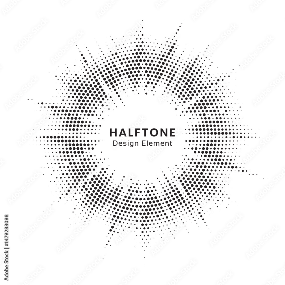 Poster Burst Halftone light effect. Glowing light burst. abstract grunge halftone dots background. Vector illustration.