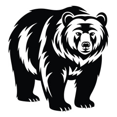 Majestic black and white bear illustration with bold fur patterns and formidable gaze