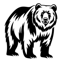 Dramatic black and white illustration of a powerful and majestic standing bear