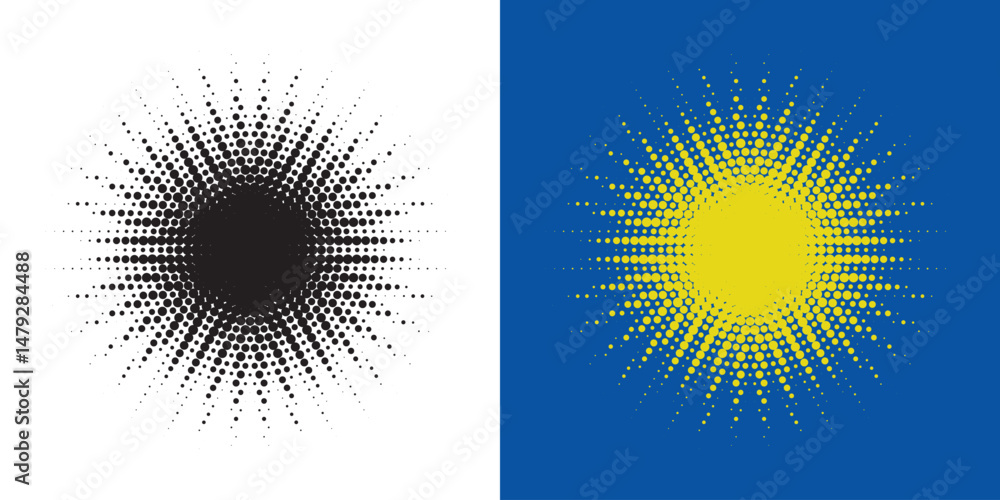 Fototapete Set of black halftone grunge circle. Vector modern dots halftone arts. Halftone circle frame background set. Round border Icon using halftone random circle. Grunge circular stain. Vector illustration.