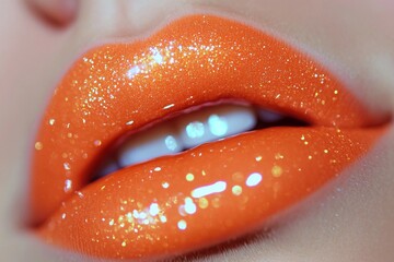 Shimmering Tangerine Lip Gloss Catches the Light in a Dazzling Display Generative AI