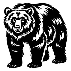Strong Black and White Bear Illustration, Mammal Graphic in Bold Style