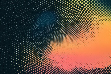 Abstract swirling dotted pattern in teal, yellow, and orange hues