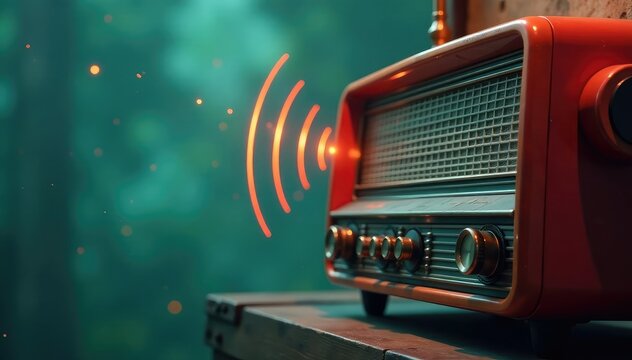 Close-up of a vintage radio antenna broadcasting waves , wavelength, horizon