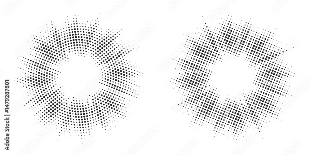Aufkleber halftone background. glowing light halftone effect. abstract grunge starburst halftone dots backgrou